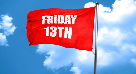 friday 13th, 3D rendering, a red waving flag
