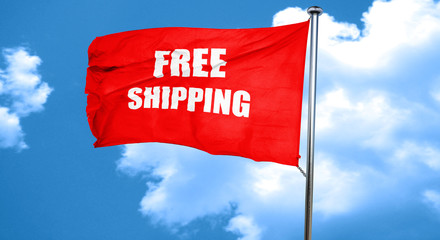 free shipping sign, 3D rendering, a red waving flag