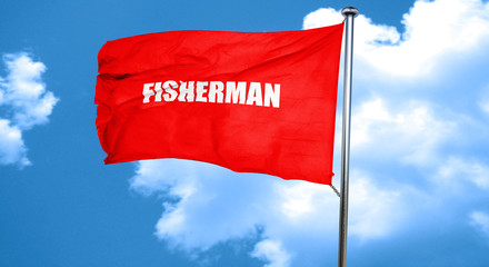 fisherman, 3D rendering, a red waving flag