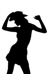 silhouette of a cowgirl dancing and posing
