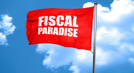 fiscal paradise, 3D rendering, a red waving flag