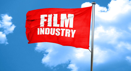 film industry, 3D rendering, a red waving flag