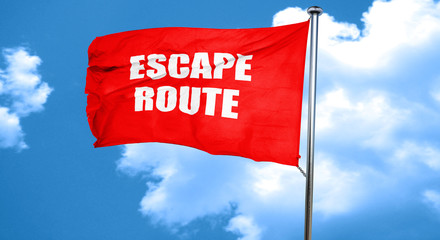 escape route, 3D rendering, a red waving flag