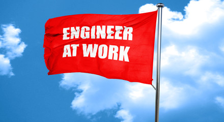engineer at work, 3D rendering, a red waving flag