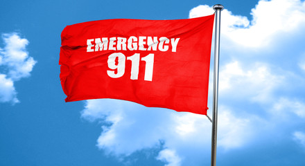emergency 911, 3D rendering, a red waving flag