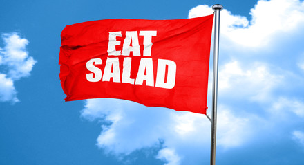 eat salad, 3D rendering, a red waving flag