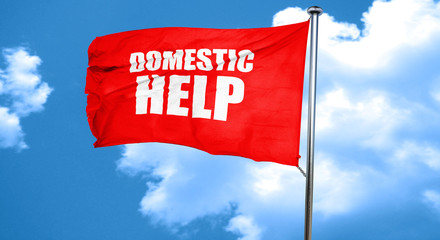 domestic help, 3D rendering, a red waving flag