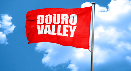 douro valley, 3D rendering, a red waving flag