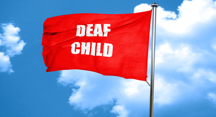 Deaf child sign, 3D rendering, a red waving flag