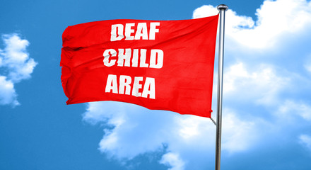 Deaf child sign, 3D rendering, a red waving flag