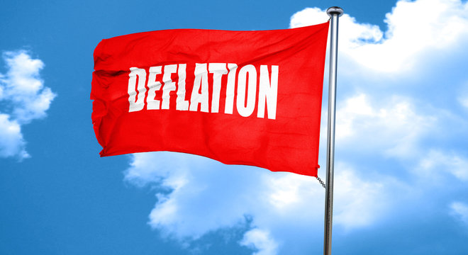 Deflation sign background, 3D rendering, a red waving flag