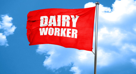 dairy worker, 3D rendering, a red waving flag