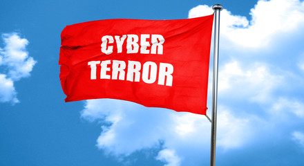 Cyber terror background, 3D rendering, a red waving flag