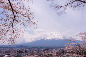 A picture of Mt. Fiji or Fujiyama. A Famous landmark of Japan in a cloudy day. © nattbear