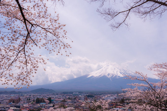 A picture of Mt. Fiji or Fujiyama. A Famous landmark of Japan in a cloudy day.