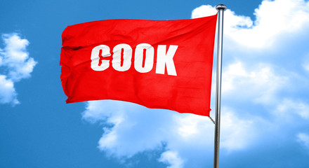 cook, 3D rendering, a red waving flag