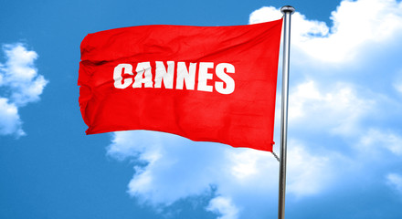 Cannes, 3D rendering, a red waving flag