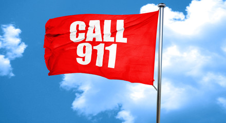 call 911, 3D rendering, a red waving flag