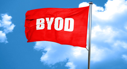 byod, 3D rendering, a red waving flag