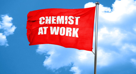 chemist at work, 3D rendering, a red waving flag
