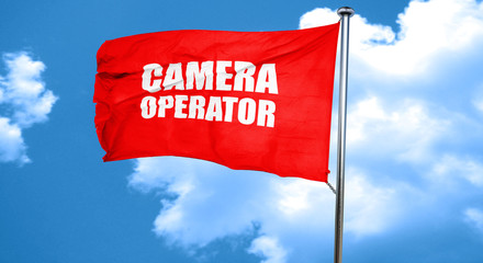 camera operator, 3D rendering, a red waving flag