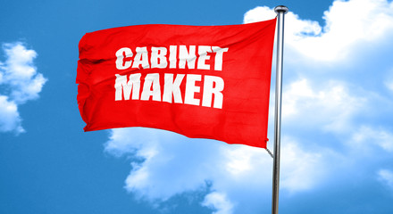 cabinet maker, 3D rendering, a red waving flag