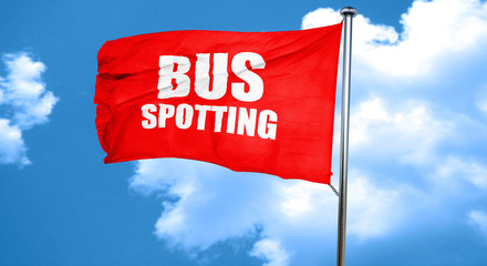 bus spotting, 3D rendering, a red waving flag