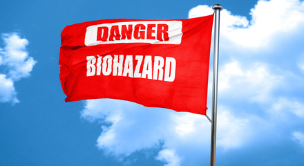 Biohazard sign background, 3D rendering, a red waving flag