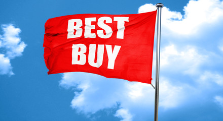 best buy sign, 3D rendering, a red waving flag