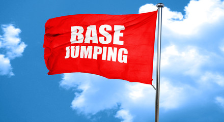 base jumping, 3D rendering, a red waving flag