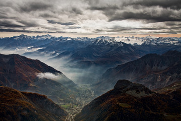 Obraz na płótnie Canvas View of Cormayeur from Monte Bianco (Mont Blanc) Italy