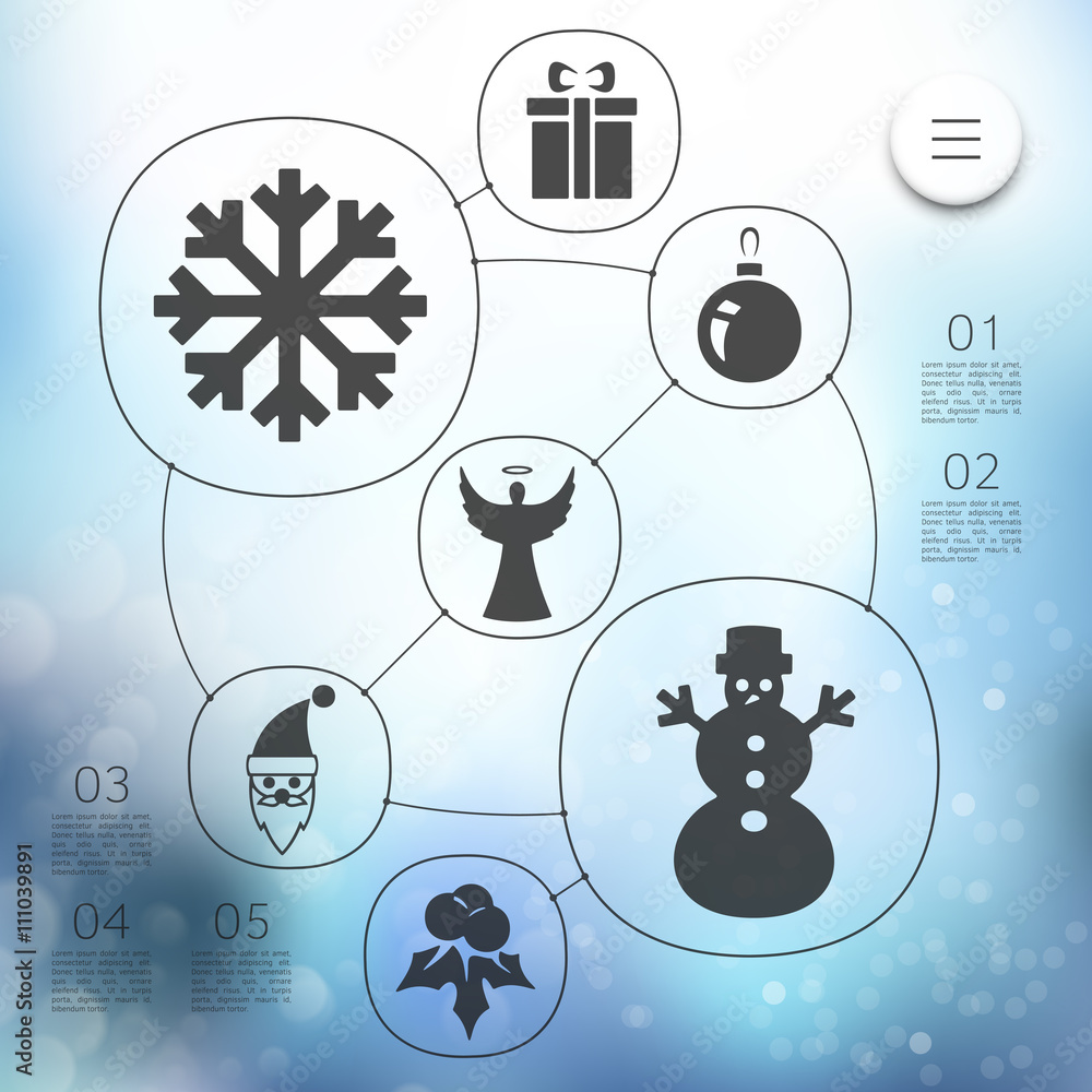 Sticker christmas infographic with unfocused background