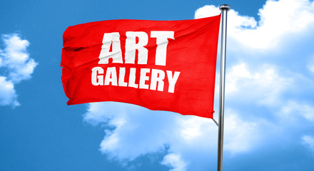 art gallery, 3D rendering, a red waving flag