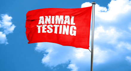 animal testing, 3D rendering, a red waving flag