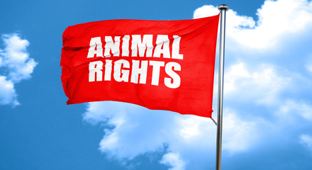 animal rights, 3D rendering, a red waving flag