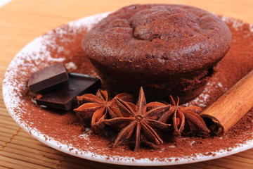 Baked muffins, star anise, cinnamon and chocolate