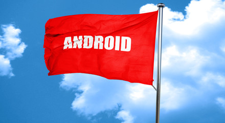 android, 3D rendering, a red waving flag
