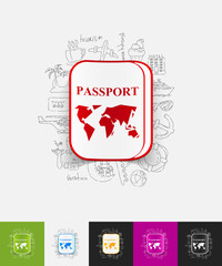 passport paper sticker with hand drawn elements