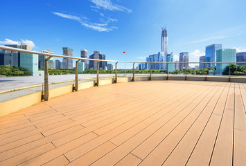 empty floor with cityscape and skyline of hangzhou