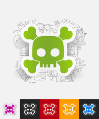 skull paper sticker with hand drawn elements
