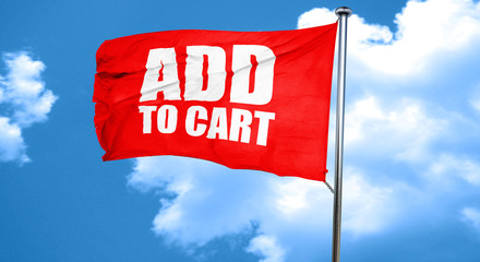 add to cart, 3D rendering, a red waving flag