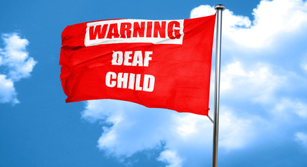 Deaf child sign, 3D rendering, a red waving flag