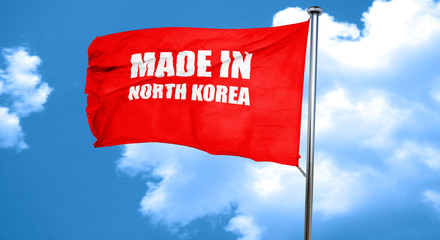 Made in north korea, 3D rendering, a red waving flag
