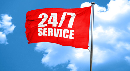 24/7 service, 3D rendering, a red waving flag