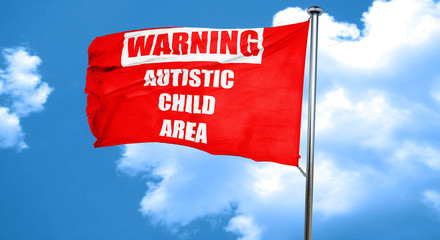 Autistic child sign, 3D rendering, a red waving flag