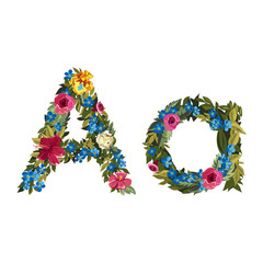 Beautiful floral alphabet with flowers.