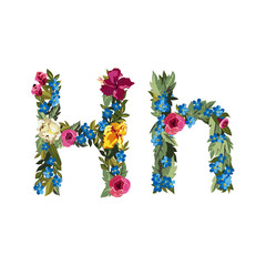 Beautiful floral alphabet with flowers.