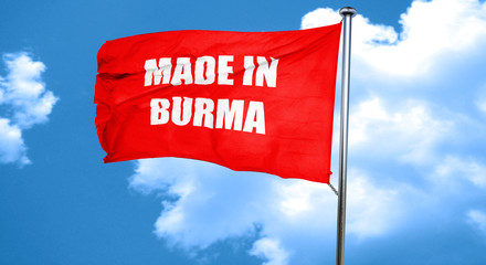 Made in burma, 3D rendering, a red waving flag