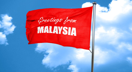Greetings from malaysia, 3D rendering, a red waving flag