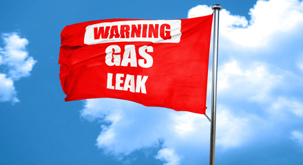 Gas leak background, 3D rendering, a red waving flag